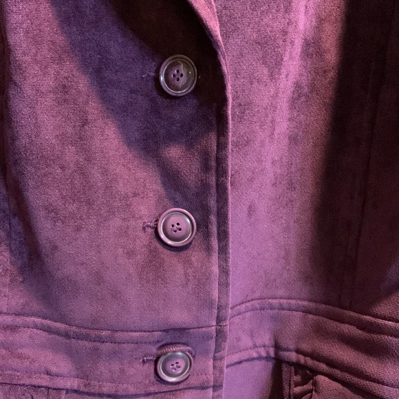 Blazer -Fitted Velour three button w/two usable flap pockets.  Purple in color - Picture 3 of 5